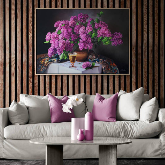 Vazoda Pembe Leylaklar Siparişe Özel Yağlı Boya Tablo