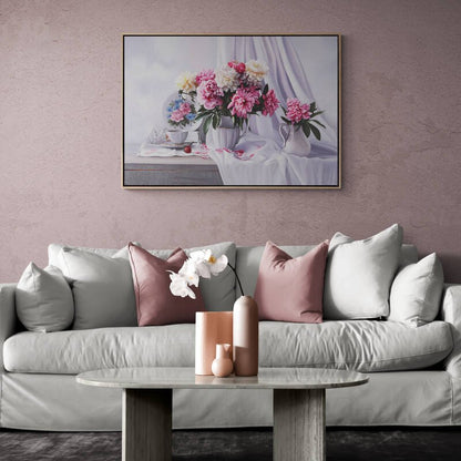 Porselen Vazoda Güller ve Çay Saati Siparişe Özel Yağlı Boya Tablo