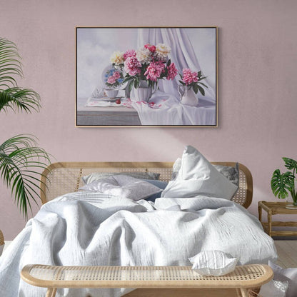 Porselen Vazoda Güller ve Çay Saati Siparişe Özel Yağlı Boya Tablo