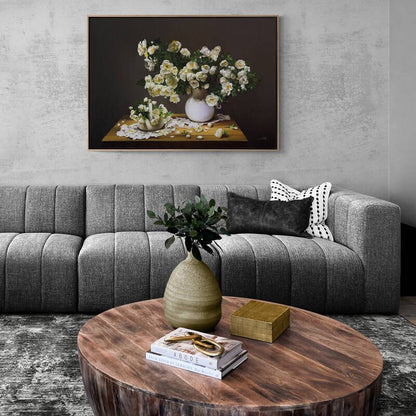 Vazoda Beyaz Güller Siparişe Özel Yağlı Boya Tablo