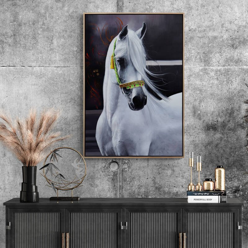 Beyaz Atın İfadesi Siparişe Özel Yağlı Boya Tablo