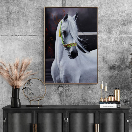 Beyaz Atın İfadesi Siparişe Özel Yağlı Boya Tablo