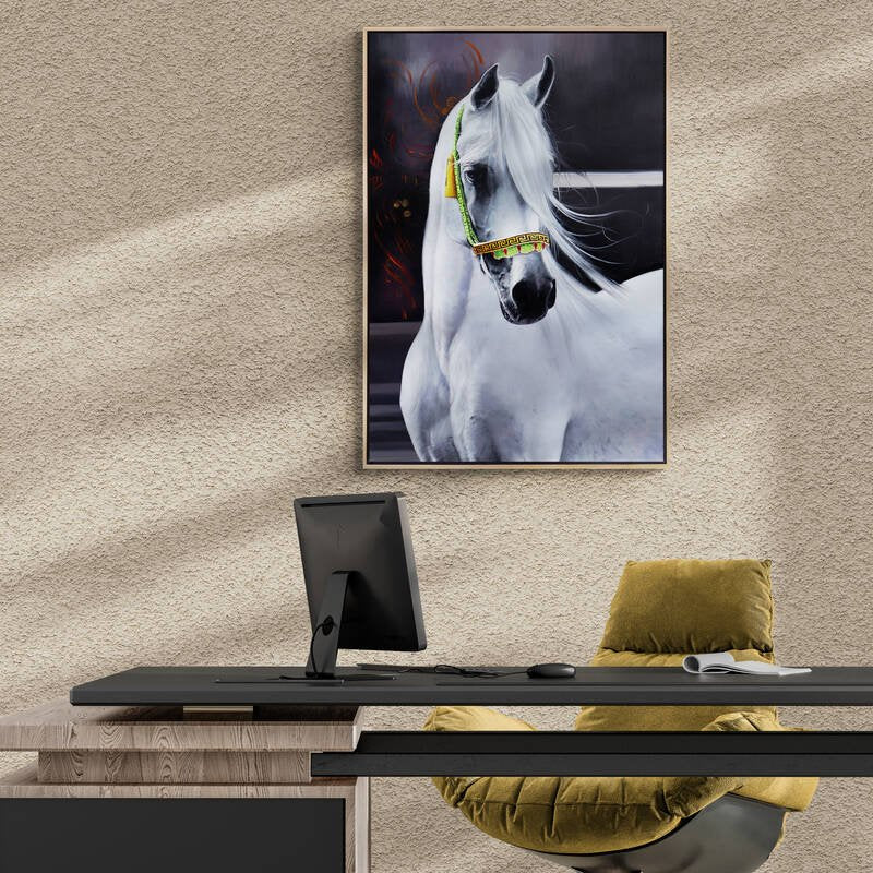 Beyaz Atın İfadesi Siparişe Özel Yağlı Boya Tablo