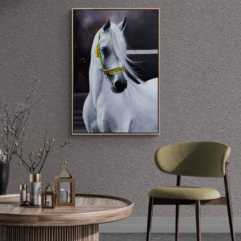 Beyaz Atın İfadesi Siparişe Özel Yağlı Boya Tablo