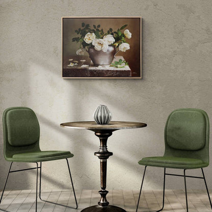 Beyaz Güllerin Melodisi Siparişe Özel Yağlı Boya Tablo