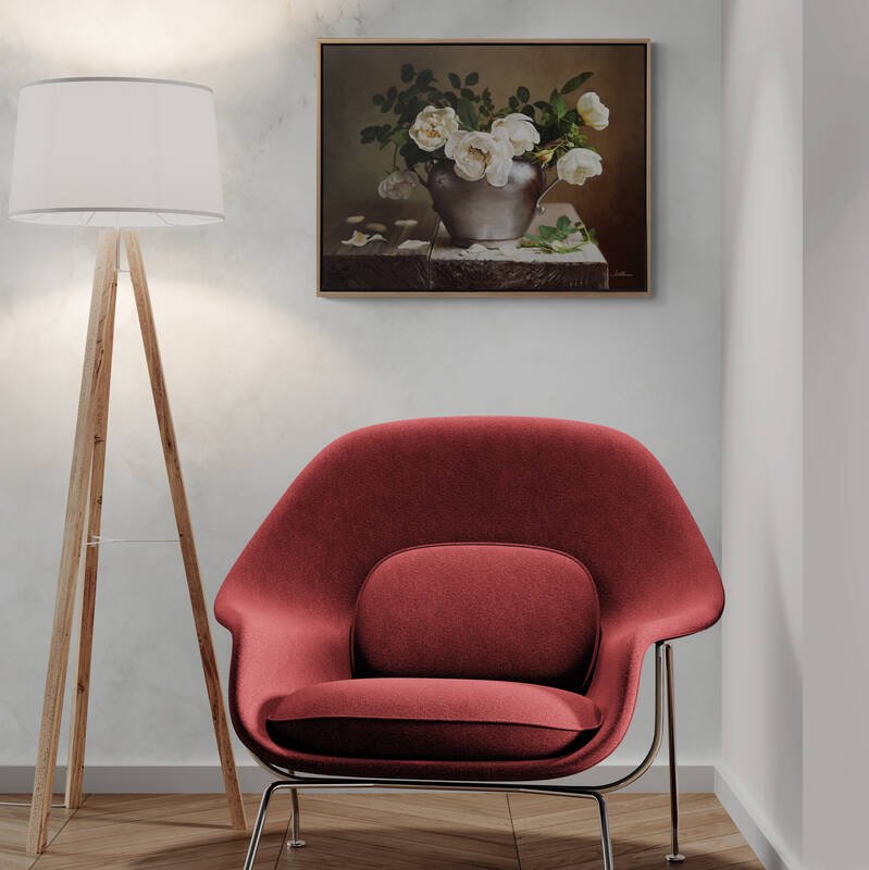 Beyaz Güllerin Melodisi Siparişe Özel Yağlı Boya Tablo