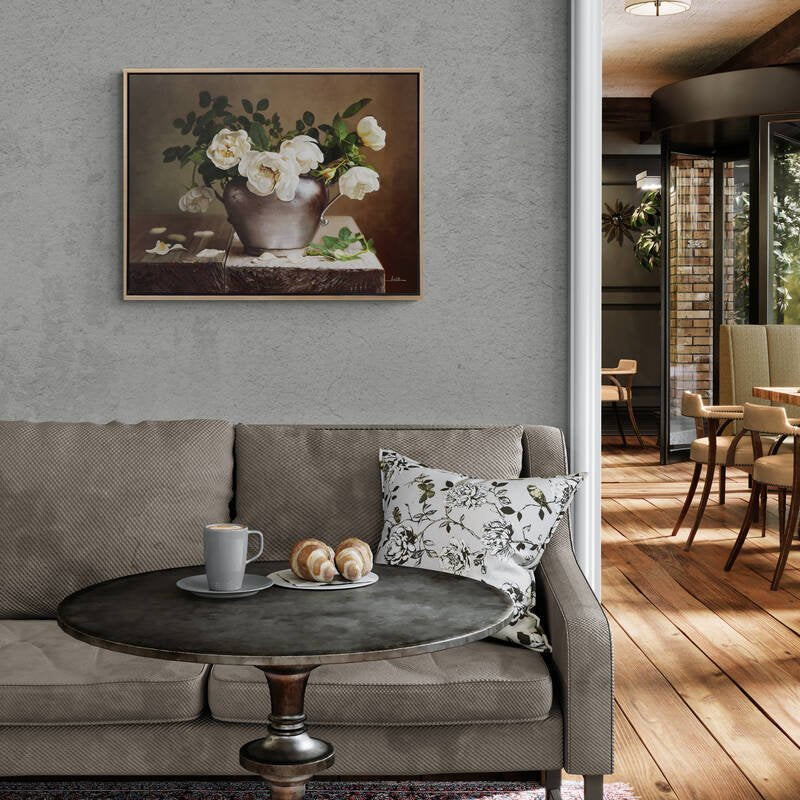 Beyaz Güllerin Melodisi Siparişe Özel Yağlı Boya Tablo