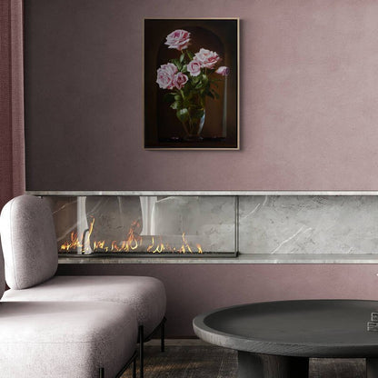 Cam Vazoda Pembe Güller Siparişe Özel Yağlı Boya Tablo