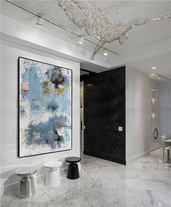 Mavi Beyaz Siparişe Özel Soyut Yağlı Boya Tablo