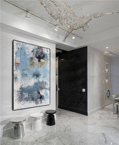 Mavi Beyaz Siparişe Özel Soyut Yağlı Boya Tablo