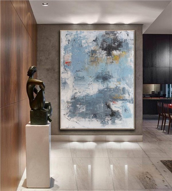 Mavi Beyaz Siparişe Özel Soyut Yağlı Boya Tablo