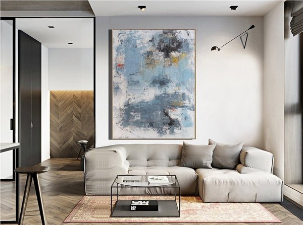 Mavi Beyaz Siparişe Özel Soyut Yağlı Boya Tablo