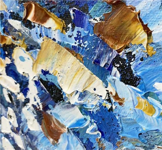 Mavi Beyaz Çiçekler Siparişe Özel Soyut Yağlı Boya Tablo