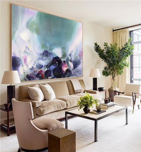 Mavi Pembe Modern Siparişe Özel Soyut Yağlı Boya Tablo