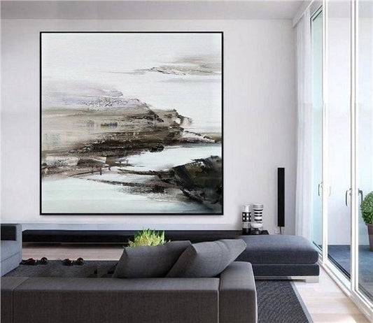 Gri Beyaz Siparişe Özel Soyut Yağlı Boya Tablo