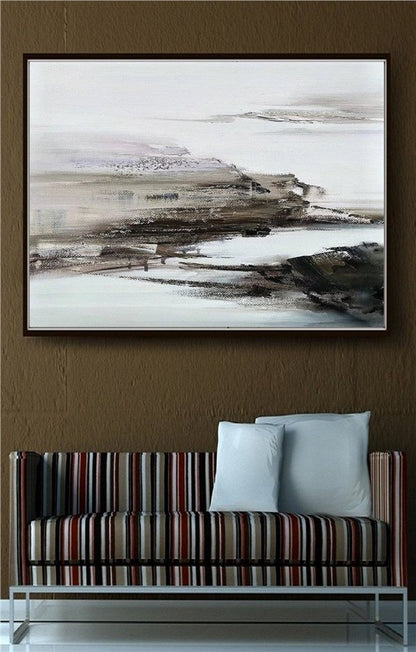 Gri Beyaz Siparişe Özel Soyut Yağlı Boya Tablo