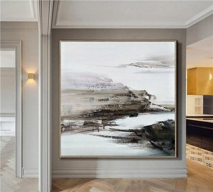 Gri Beyaz Siparişe Özel Soyut Yağlı Boya Tablo