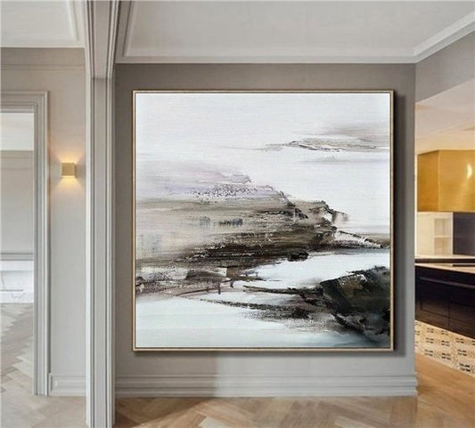 Gri Beyaz Siparişe Özel Soyut Yağlı Boya Tablo