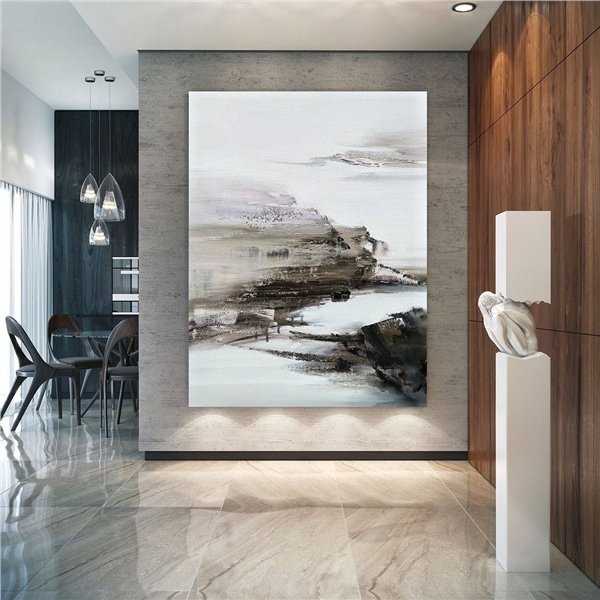 Gri Beyaz Siparişe Özel Soyut Yağlı Boya Tablo