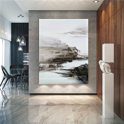 Gri Beyaz Siparişe Özel Soyut Yağlı Boya Tablo