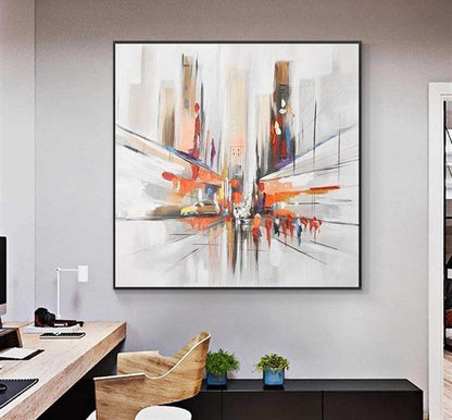 Şehir Sokak İnsanlar Siparişe Özel Soyut Yağlı Boya Tablo