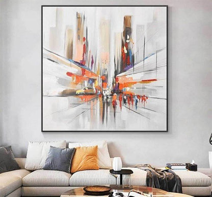 Şehir Sokak İnsanlar Siparişe Özel Soyut Yağlı Boya Tablo