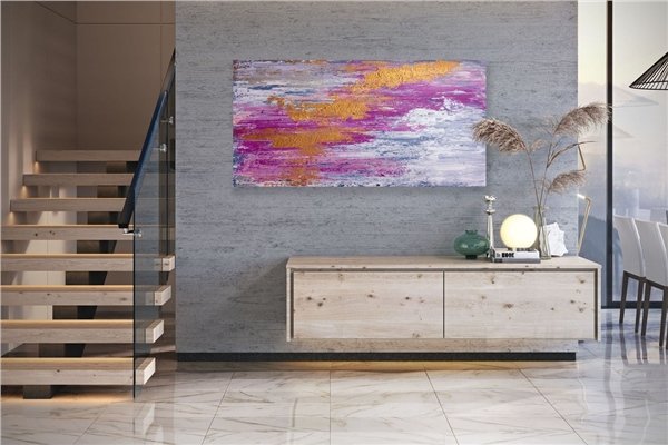 Pembe Gri Sarı Siparişe Özel Soyut Yağlı Boya Tablo