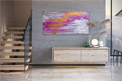 Pembe Gri Sarı Siparişe Özel Soyut Yağlı Boya Tablo