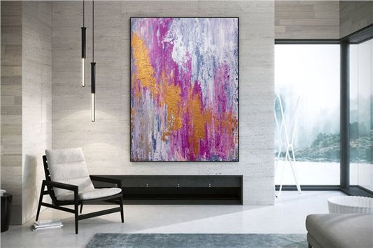 Pembe Gri Sarı Siparişe Özel Soyut Yağlı Boya Tablo