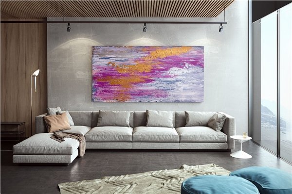 Pembe Gri Sarı Siparişe Özel Soyut Yağlı Boya Tablo