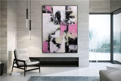 Pembe Siyah Siparişe Özel Soyut Yağlı Boya Tablo