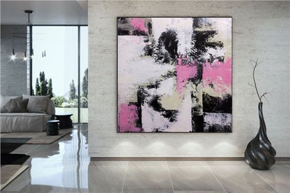 Pembe Siyah Siparişe Özel Soyut Yağlı Boya Tablo