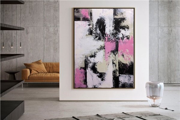 Pembe Siyah Siparişe Özel Soyut Yağlı Boya Tablo