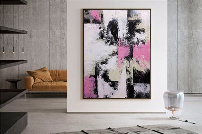 Pembe Siyah Siparişe Özel Soyut Yağlı Boya Tablo