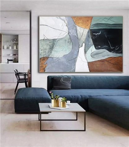 İskandinav Geometrik Renk Siparişe Özel Soyut Yağlı Boya Tablo