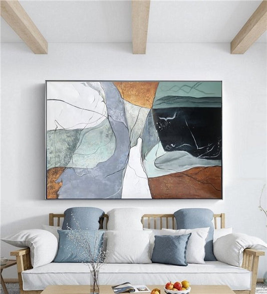 İskandinav Geometrik Renk Siparişe Özel Soyut Yağlı Boya Tablo
