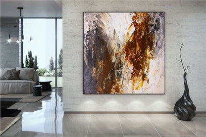 Kahverengi ve Sarı Siparişe Özel Soyut Yağlı Boya Tablo