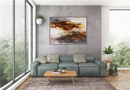 Kahverengi ve Sarı Siparişe Özel Soyut Yağlı Boya Tablo