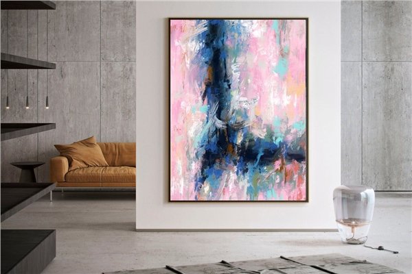 Pembe Nane ve Mavi Siparişe Özel Soyut Yağlı Boya Tablo