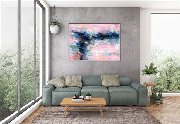 Pembe Nane ve Mavi Siparişe Özel Soyut Yağlı Boya Tablo
