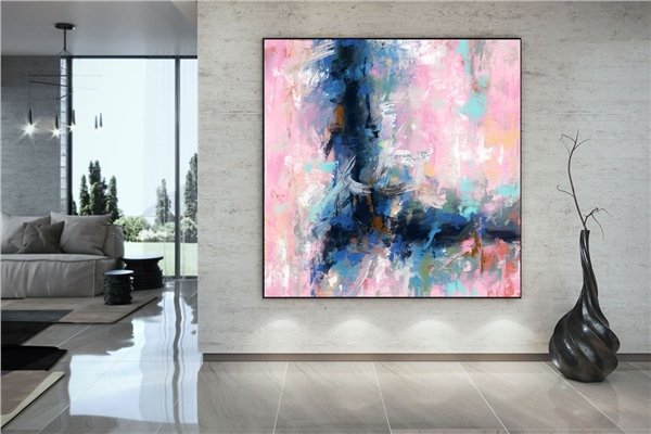 Pembe Nane ve Mavi Siparişe Özel Soyut Yağlı Boya Tablo