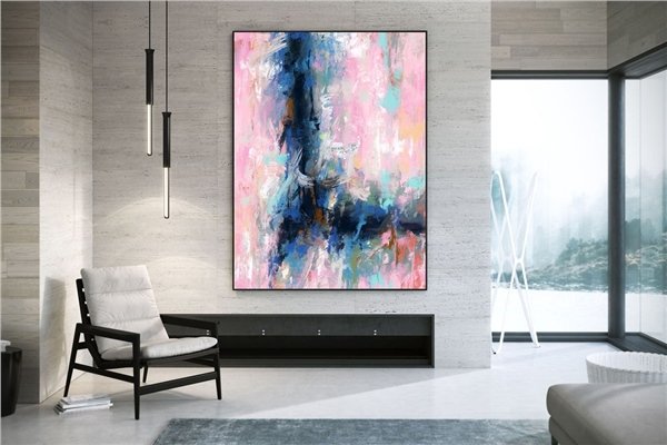 Pembe Nane ve Mavi Siparişe Özel Soyut Yağlı Boya Tablo