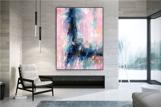 Pembe Nane ve Mavi Siparişe Özel Soyut Yağlı Boya Tablo