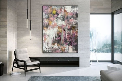 Pembe Kırmızı ve Bej Siparişe Özel Soyut Yağlı Boya Tablo