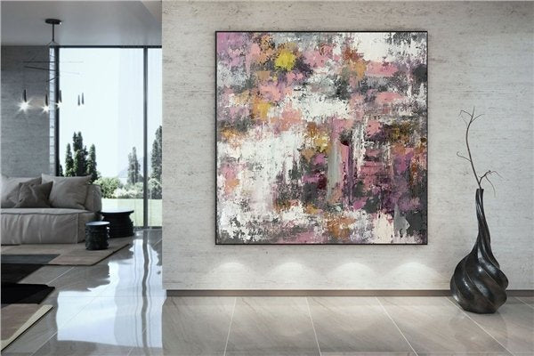 Pembe Kırmızı ve Bej Siparişe Özel Soyut Yağlı Boya Tablo