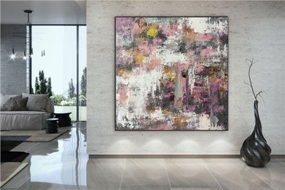Pembe Kırmızı ve Bej Siparişe Özel Soyut Yağlı Boya Tablo