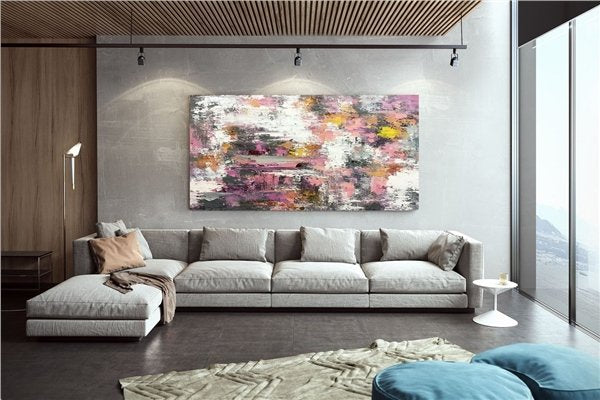 Pembe Kırmızı ve Bej Siparişe Özel Soyut Yağlı Boya Tablo