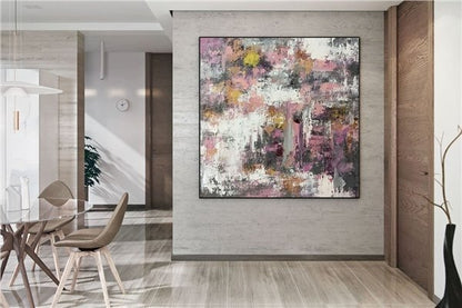 Pembe Kırmızı ve Bej Siparişe Özel Soyut Yağlı Boya Tablo