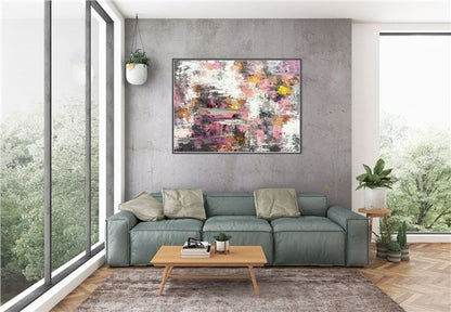 Pembe Kırmızı ve Bej Siparişe Özel Soyut Yağlı Boya Tablo