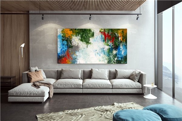 Yeşil Mavi Siparişe Özel Soyut Yağlı Boya Tablo